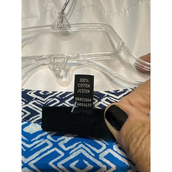 Foxcroft Womens Wrinkle-Free Shaped Fit Blue & White Geometric Pattern 3/4 Sleev - Picture 4 of 6